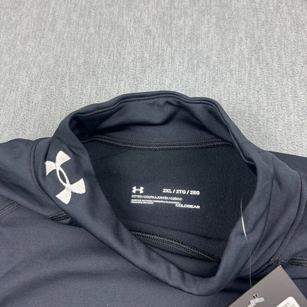 Under Armour T Shirt Mens 2XL XXL Black Fitted Mock Neck Cold Gear Baselayer NWT